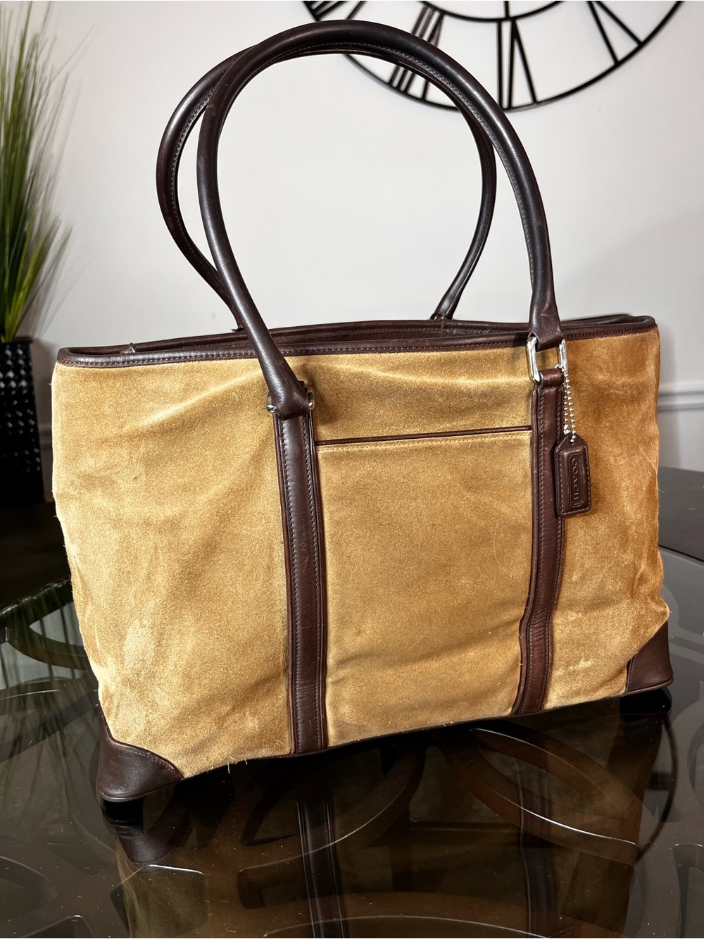 Vintage Y2K Coach Hampton Suede Leather Tote Bag Brown Tan Large Shoulder 5121 - Picture 1 of 7